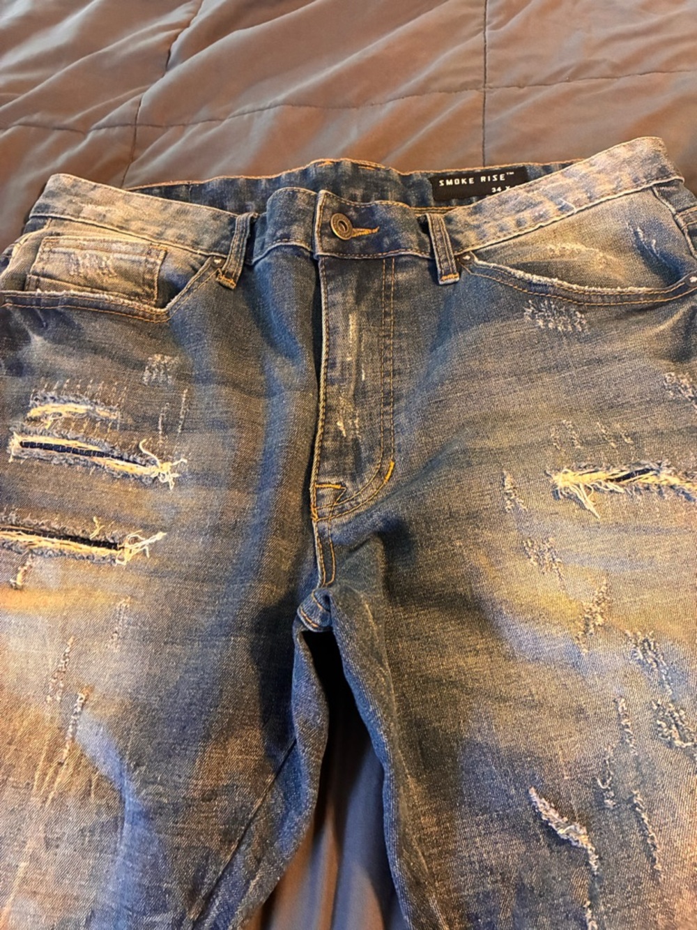 Men's Distressed Skinny Jeans in Blue - Slim Fit Flared Men’s Light Wash - Picture 6 of 10